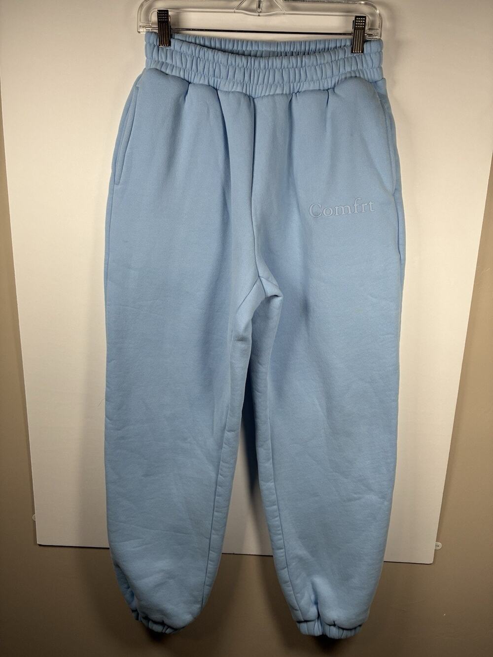 Comfrt Womens S Light Blue Fleece Sweatpants Joggers Oversized Elastic Waist